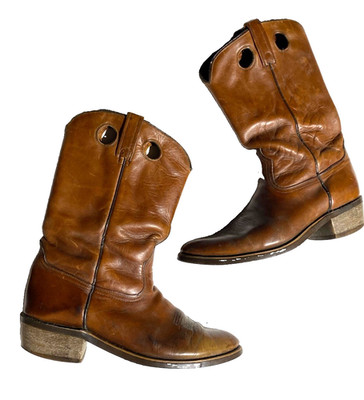 Vintage ACME Cowboy Boots Golden Brown Finger Holes Mens 11 D style 9086 Western