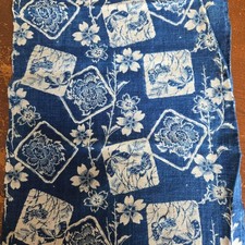 Antique Japanese Indigo Cotton Katazome Fabric Remnant 33x60 cm Sakura Butterfly