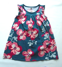 Tea Girls Size 4 Teal Blue w/Pink & White Flowers Cap Sleeve Cotton Dress