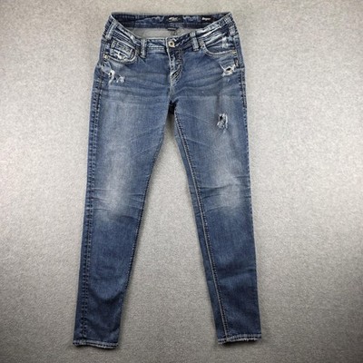 Silver Jeans Jeans Womens 28 Skinny Girlfriend Blue Stretch Denim Medium Wash