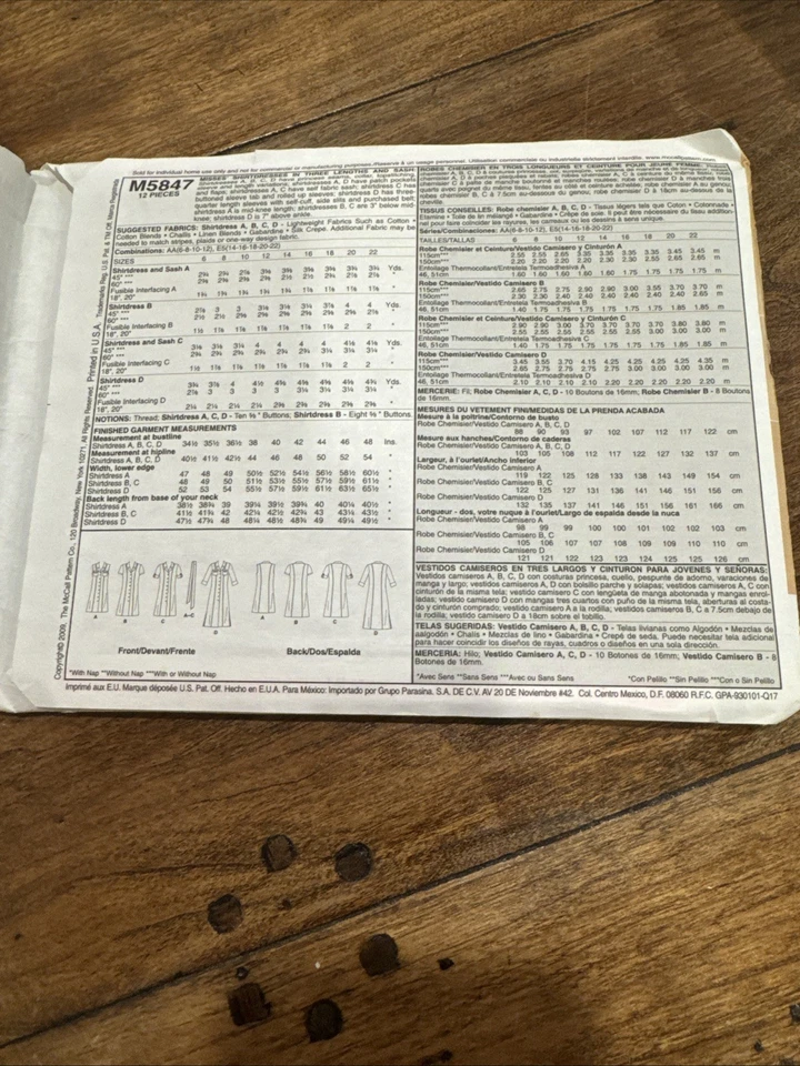 McCall's M5847 Shirtdress Misses' Palmer Pletsch Sewing Pattern  Size 6-12 CUT - Image 3 of 4