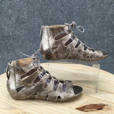 Earthies Sandals Womens 8.5 B Roma Gladiator Gold Lace Up Casual Comfort Flats