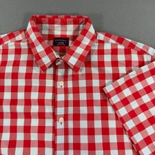 UNTUCKit Mens XL Red White Gingham Check Short Sleeve Cotton Button Down Shirt