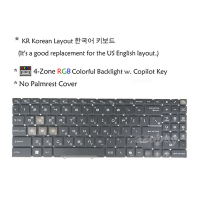 Korean KR Keyboard For MSI Pulse 15 / 17 B13V B13VFK B13VGK MS-1585, RGB Backlit