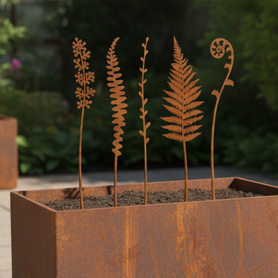 5 Stück Metall Garten Pfähle Farn Hof Kunst Rost Outdoor Rasen Dekor Pflanze Skulpturen