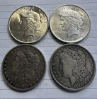 Lot of 4 - $1 Silver Dollar Coins (2) Morgans & (2) Peace Dollars Lot of 4 TOTAL