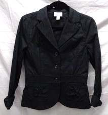 Women's ANN TAYLOR LOFT Black Pinstriped 100 Cotton Blazer Jacket Size 2