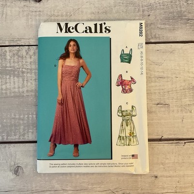 McCalls 8282 Sewing Pattern Dress Top Ruffles Boho Ruching Midi 6-14 UNCUT