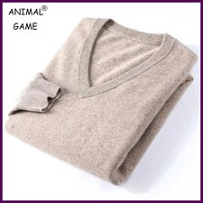 Autumn Men's V Neck Warm Pullover Sweaters Solid Color Slim Casual Sweater Long