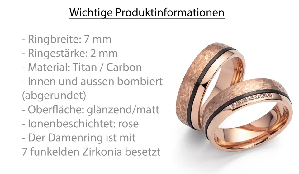 Paar Ringe Partnerringe Verlobungsringe Ehering Titan Carbon Gravur Trauring - Bild 3 von 4