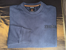 ZEGNA Oversized Cotton Sport Sweatshirt Caspian Blue Made in Italy SIZE: 54 XXL