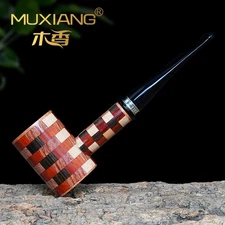 MUXIANG Handmade Poker Pipe 9MM Filter Briar Wood Intarsia Tobacco Pipe Gift Box