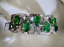 Natural Emerald 7 Stones 1.2ct Cluster Band Ring 925 Sterling Silver Size 7.5