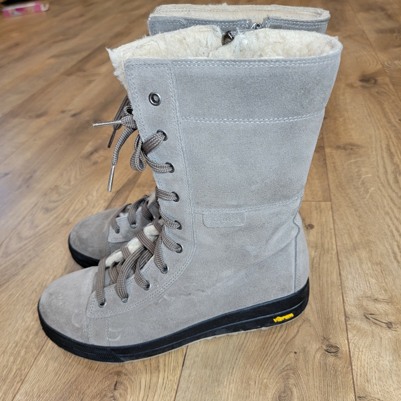 Gray Vibram Sherpa Lined Suede Boots | eBay