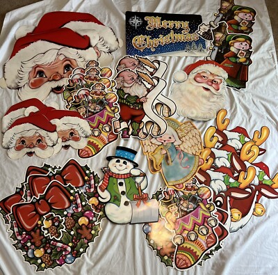 Lot of 27 Vintage Beistle Die Cut Christmas Decorations 12  Santa Wreaths More