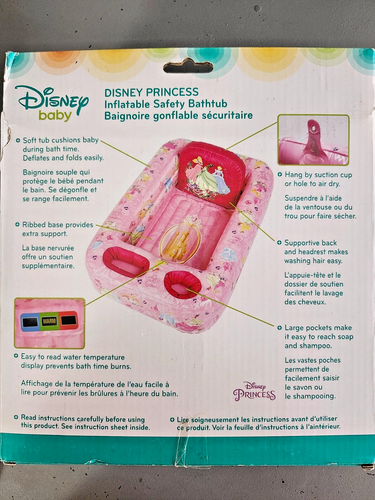 Disney Princess Inflatable Safety Bathtub For Travel & Home wTemperature Display - Picture 5 of 11