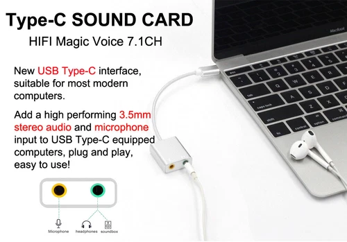 USB Typ-C Externe Soundkarte 7.1 Stereo Audio Mikrofon Adapter iPhone iPad Pro - Bild 5 von 15