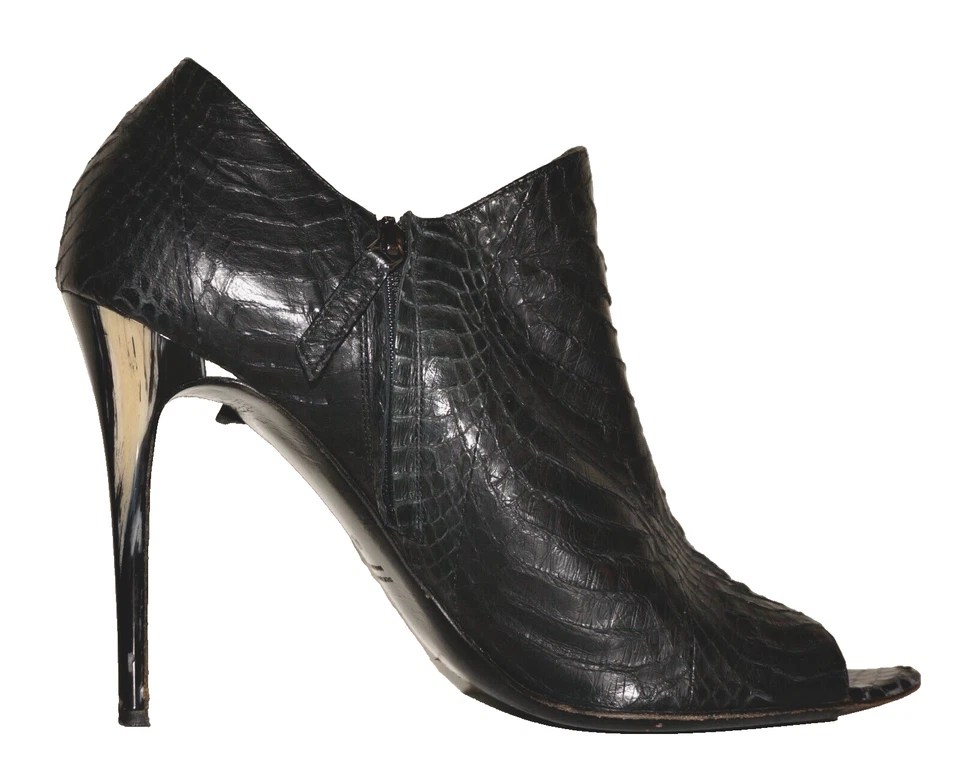 Botines DEVI KROELL Negro PIEL DE ANGUILA Cuero Punta Abierta EUR 40 ITALIA Foto 4 de 4