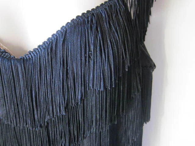 Vintage Party Dress Dovizia  Black FLAPPER  Tiered Fringe Drop Shoulder Sz 10 - Image 3 of 4