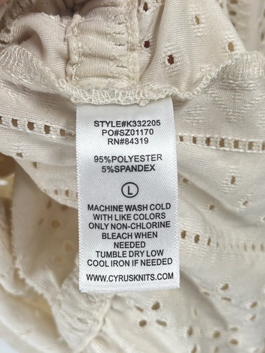 Cyrus Eyelet White Boho Short Sleeve Blouse Sz Large - Picture 6 of 6