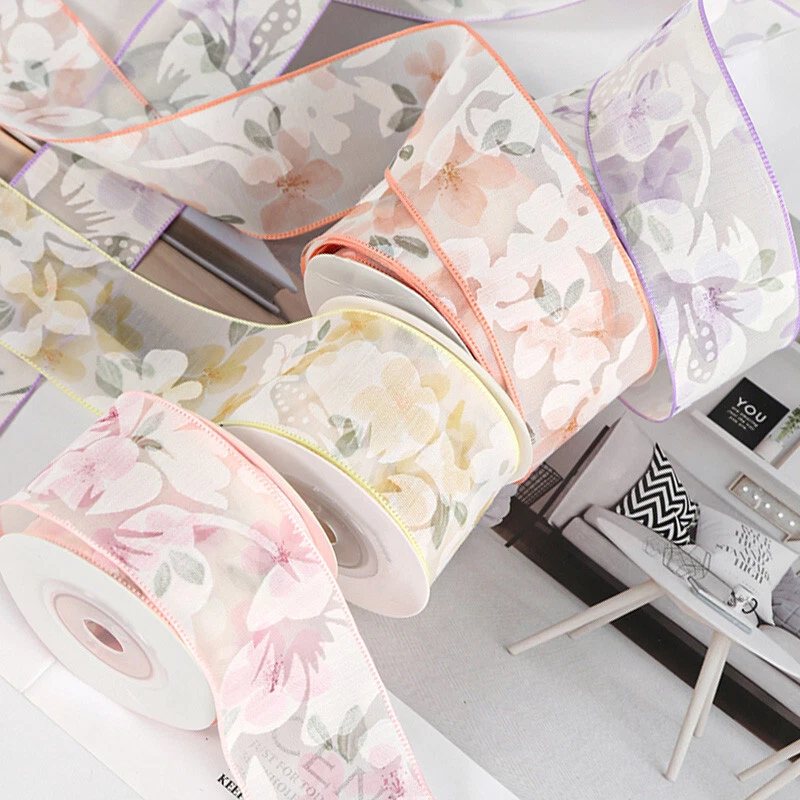 Fresh Floral Flower Chiffon Sheer Ribbon Organza DIY Handmade - 3.8cm*9M Reel - Image 2 of 3