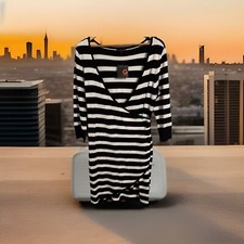 Guess Kaysia Wrap Dress NWT Black/White Striped Stretch Knee Length Side Zipper