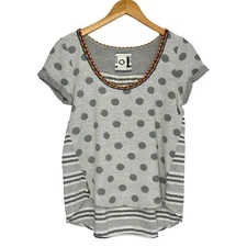 Anthropologie Akemi + Kin Tipperary Polka Dot Knit Top Sz Small Gray Mixed Media