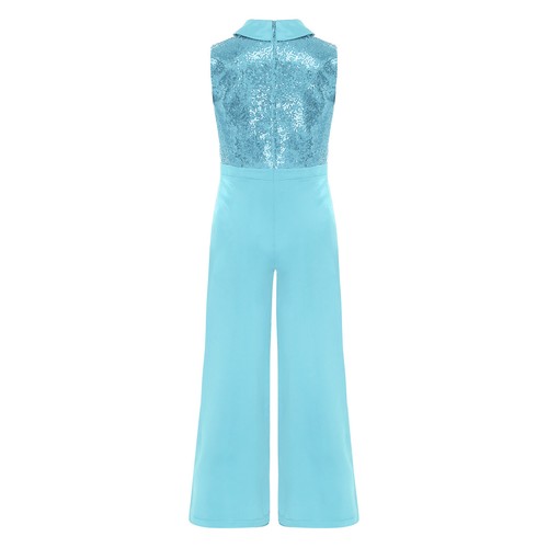 Girl Sequin Lapel Jumpsuit Sparkly Casual Wide Leg Pants Romper Trendy Outfit - Picture 42 of 56