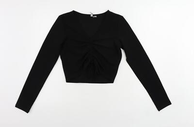 Divided by H&M Damen Bluse schwarz Polyester Cropped Größe S V-Ausschnitt - gerafft