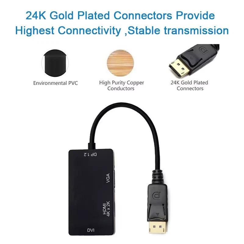 50X 3in1 Displayport DP Male To HDMI/DVI/VGA Female Adapter Converter Cbl 1080P - Image 3 of 4