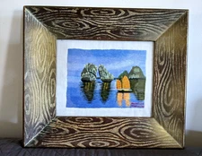 Vintage Framed 15x13" Vietnamese Handmade Needlework  Hong Kong “ Ha Long Bay”