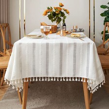 Rustic Stripe Embroidered Tablecloth Dining Kitchen Table Cloth Cover Wedding