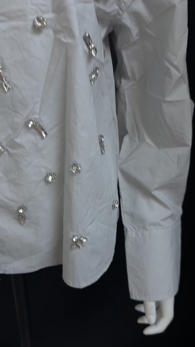 ZARA LIGHT GREY EMBROIDERED RHINESTONE POPLIN SHIRT JEWEL