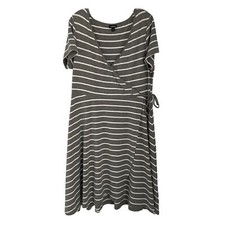 Torrid Heather Grey White Striped Surplice Short Sleeve Faux Wrap Dress 1 1X