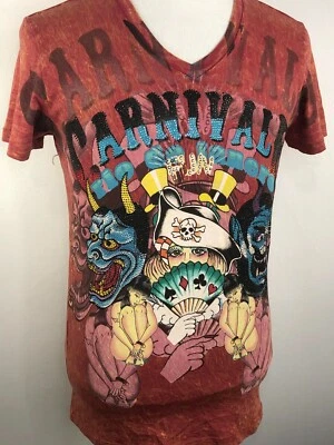 Ed Hardy Carnival V-Neck Men's Embellished All Over Graphic T-shirt M EUC - Image 1 of 4