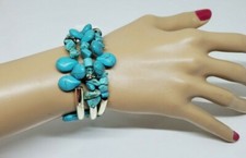 Faux Turquoise Wrap Bracelet Silver Tone Multi Stone Design