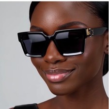 Square Sunglasses Black Frame Gold Accent Designer Style Fashion Shades Luxury