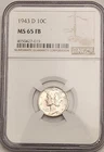 1943-D Mercury Dime NGC MS65 FB (Full Bands) - Gem BU Silver - Cert #4950427-019