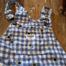 Osh Kosh Blue Checked Sunflower Overall Shorts Girl Size 5t