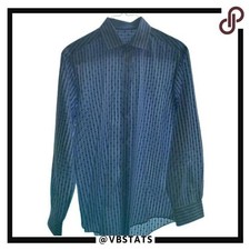 Bugatchi Uomo Men's Blue Striped Button Down Dress Shirt Size 16 34/35