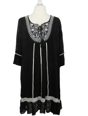 Tredy Tunika Longtunika Kleid Gr. 50/52 schwarz Volants Stickerei leger 3/4 Arm