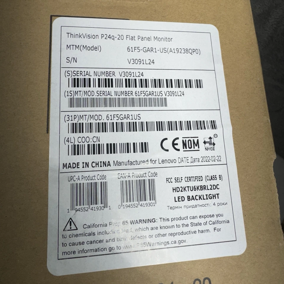 Lenovo ThinkVision P24Q-20 23.8” Flat Panel Monitor Backlight LED New Open Box - Image 2 of 4