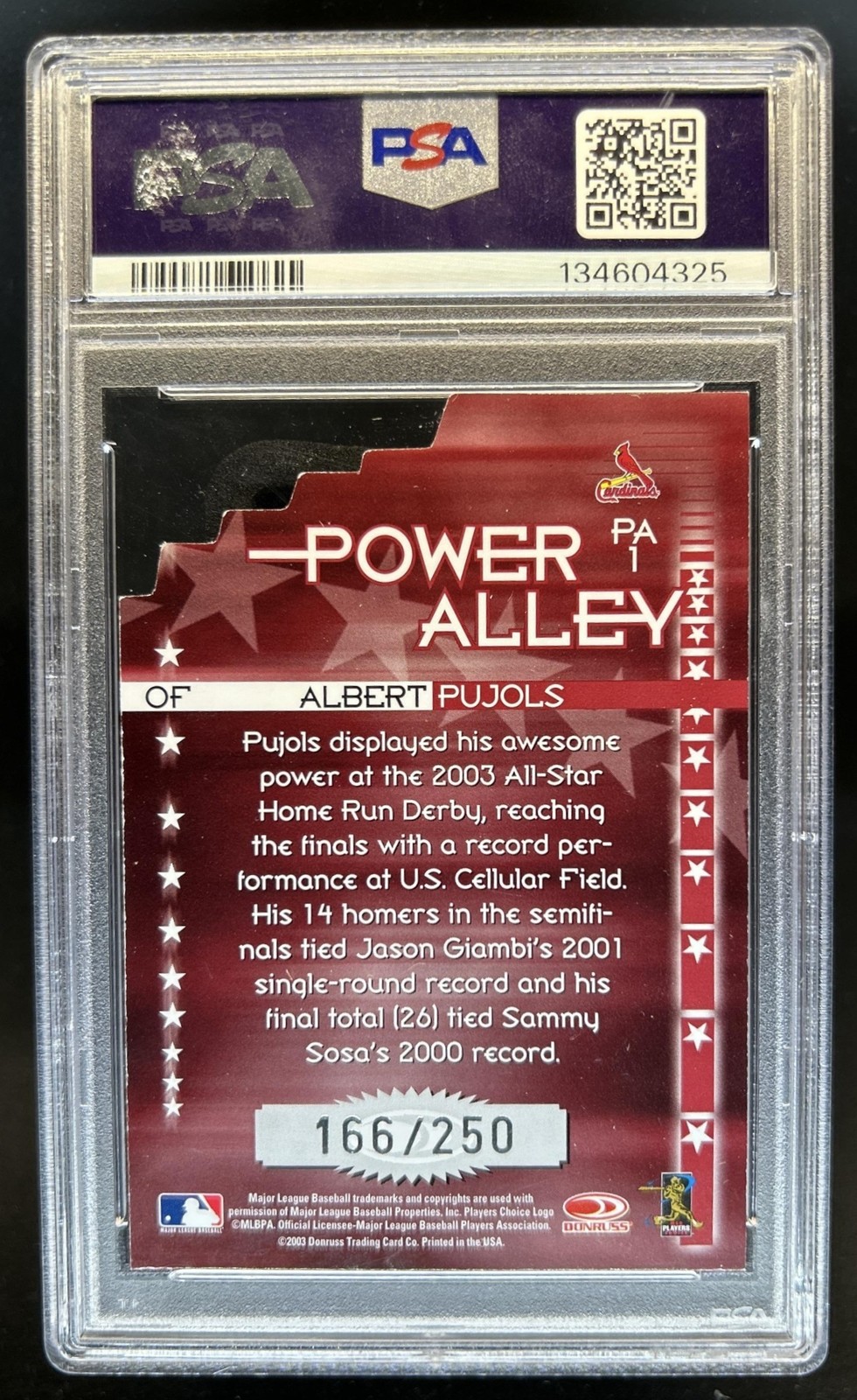 2004 Donruss Albert Pujols Power Alley Red Die Cut #/250 Cardinals PSA 7 view 2