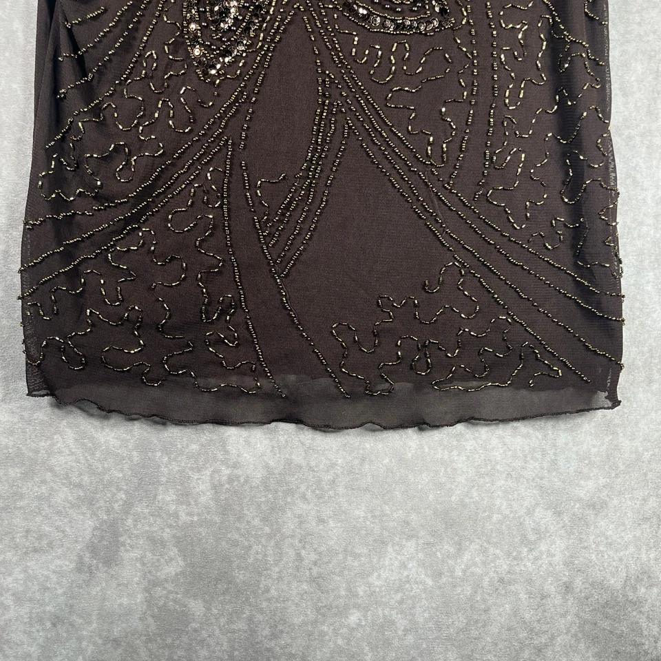 Camiseta sin mangas Pretty Angel vintage para mujer L/XL marrón tejida con cuentas lentejuelas Y2K grunge Foto 3 de 4