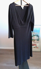 Talbots Black Slinky Knit Dress Women's Size 16 V-Neck 3/4 Length Sleeve Career