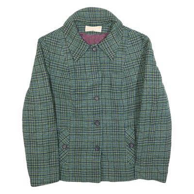 PENDLETON Damen Jacke grün & blau Wolle kariert Knopf M Wollmischung