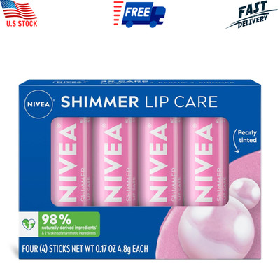 NIVEA Shimmer Lip Care Lip Balm Pack 4 Shea Butter Vitamin C E Moisture Repair