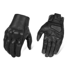 Superbike Updated Black Leather Motorcycle Gloves Hard Knuckle Armored Touchs...