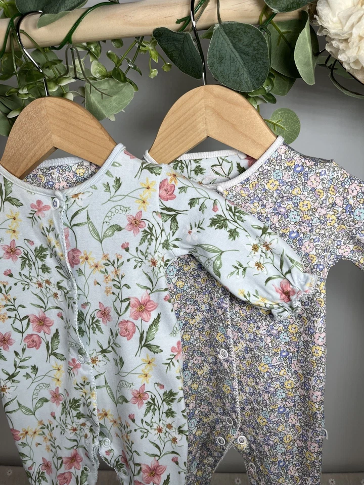 NEXT Baby Girls Set Of 2 Preloved Floral Sleepsuits First Size - Image 2 of 2
