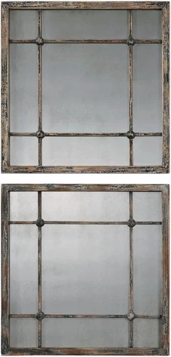 Saragano Set of 2 19" Brown Decorative Square Wall Mirrors - Picture 4 of 6